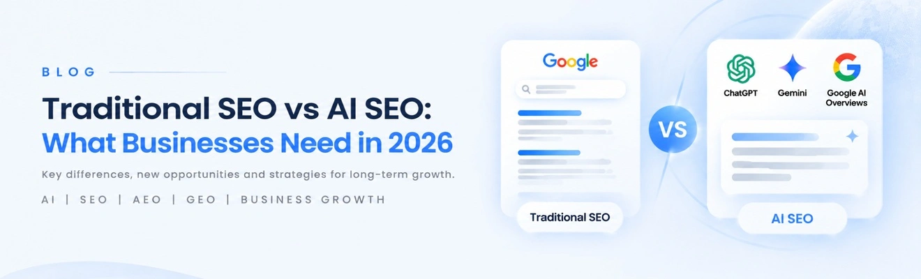 Traditional SEO vs AI SEO Inner Section 1320x400 Traditional SEO vs AI SEO: What Businesses Need in 2026
